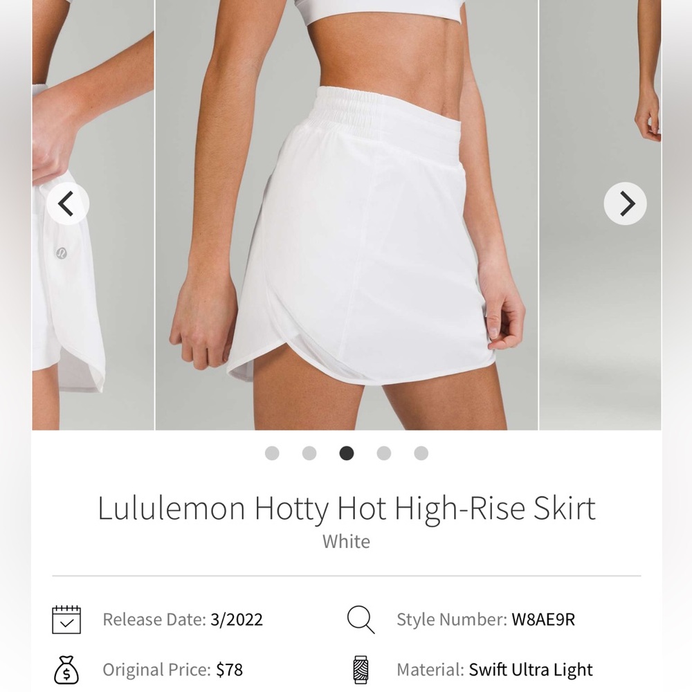 Lululemon White High-Rise Hotty Hot Skirt
